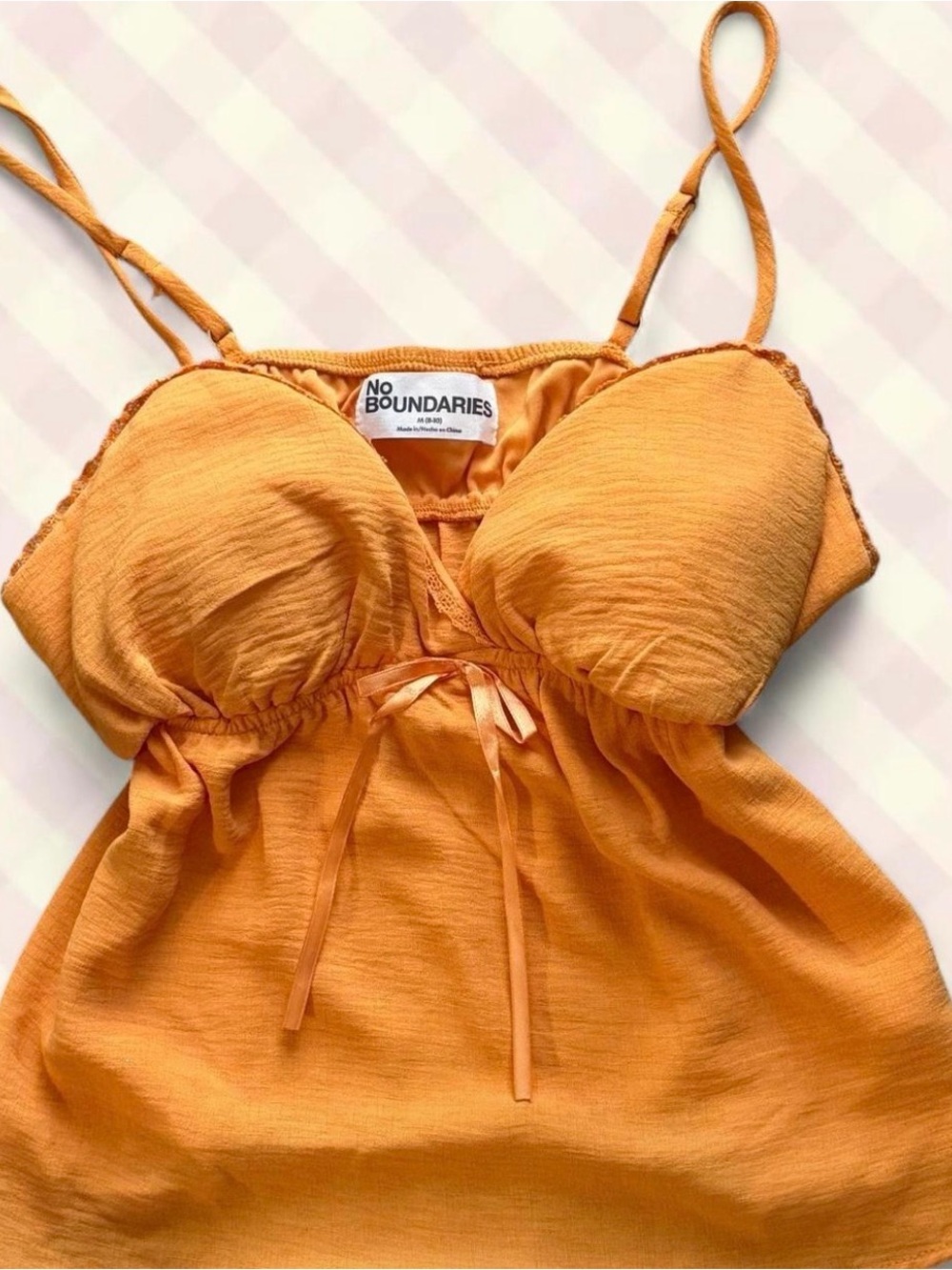 No Boundaries Orange Lace-Trim Sleep Cami with Tie Front